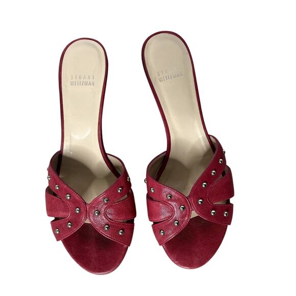 Stuart Weitzman studded kitten heel fuschia pink sandal 7 - Picture 1 of 6